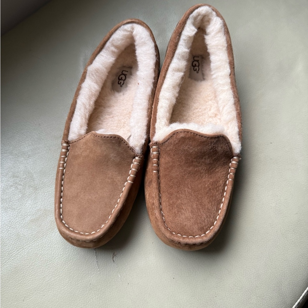 UGG Chestnut Suede Cozy Shearling Moccasin Slippers for Women